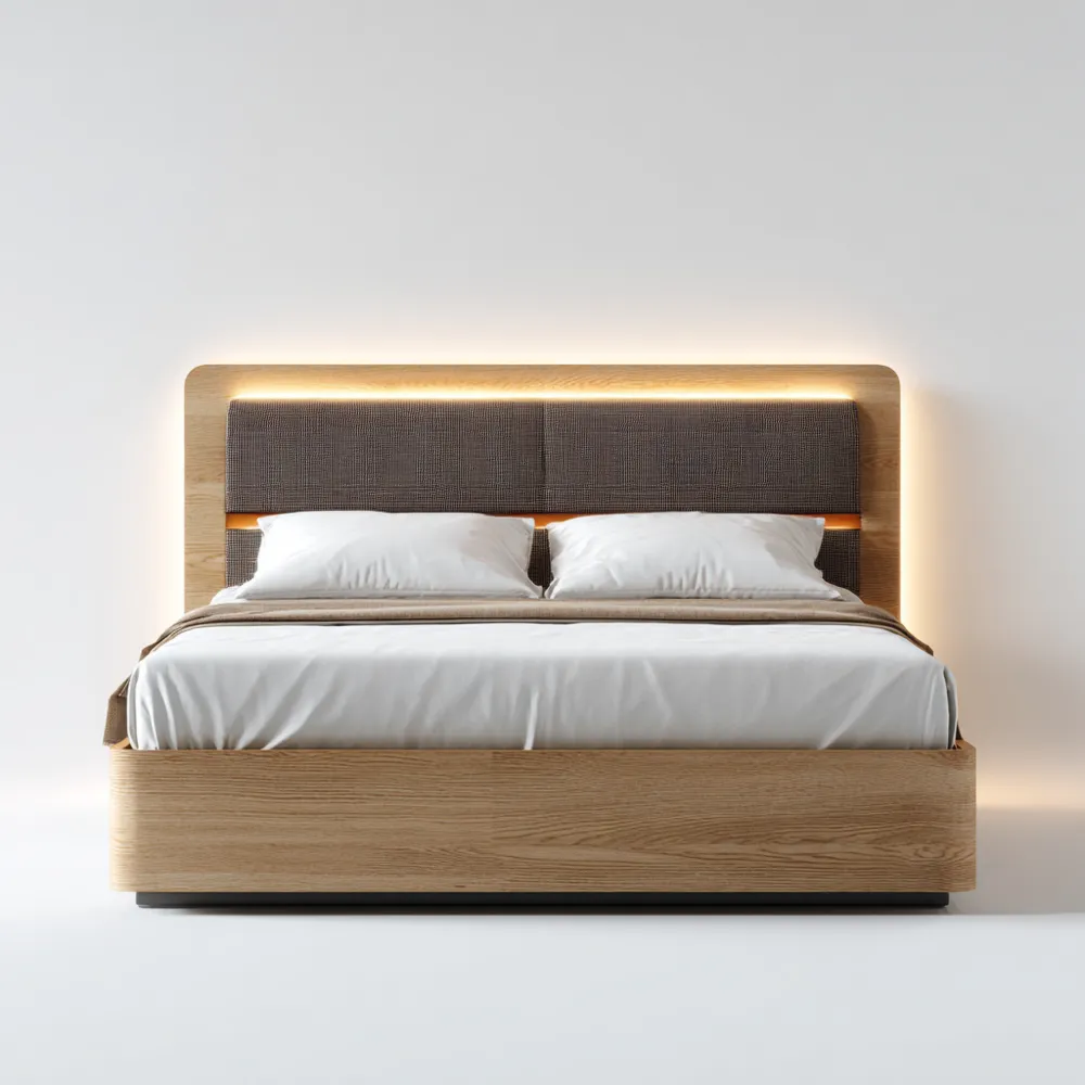 Cama Doble de Madera 200x150x90 cm – Roble/Gris