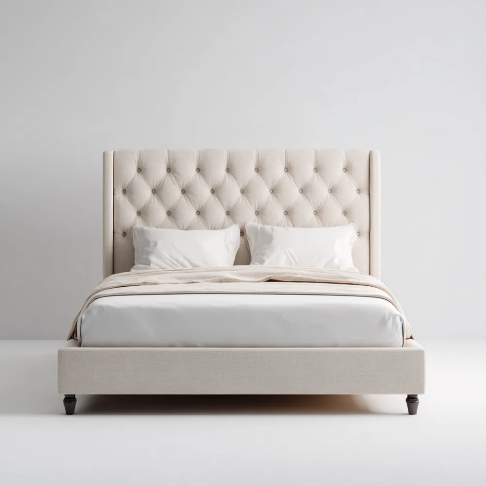 Cama Doble Tapizada 150x200x120 cm – Beige – Estilo Clásico