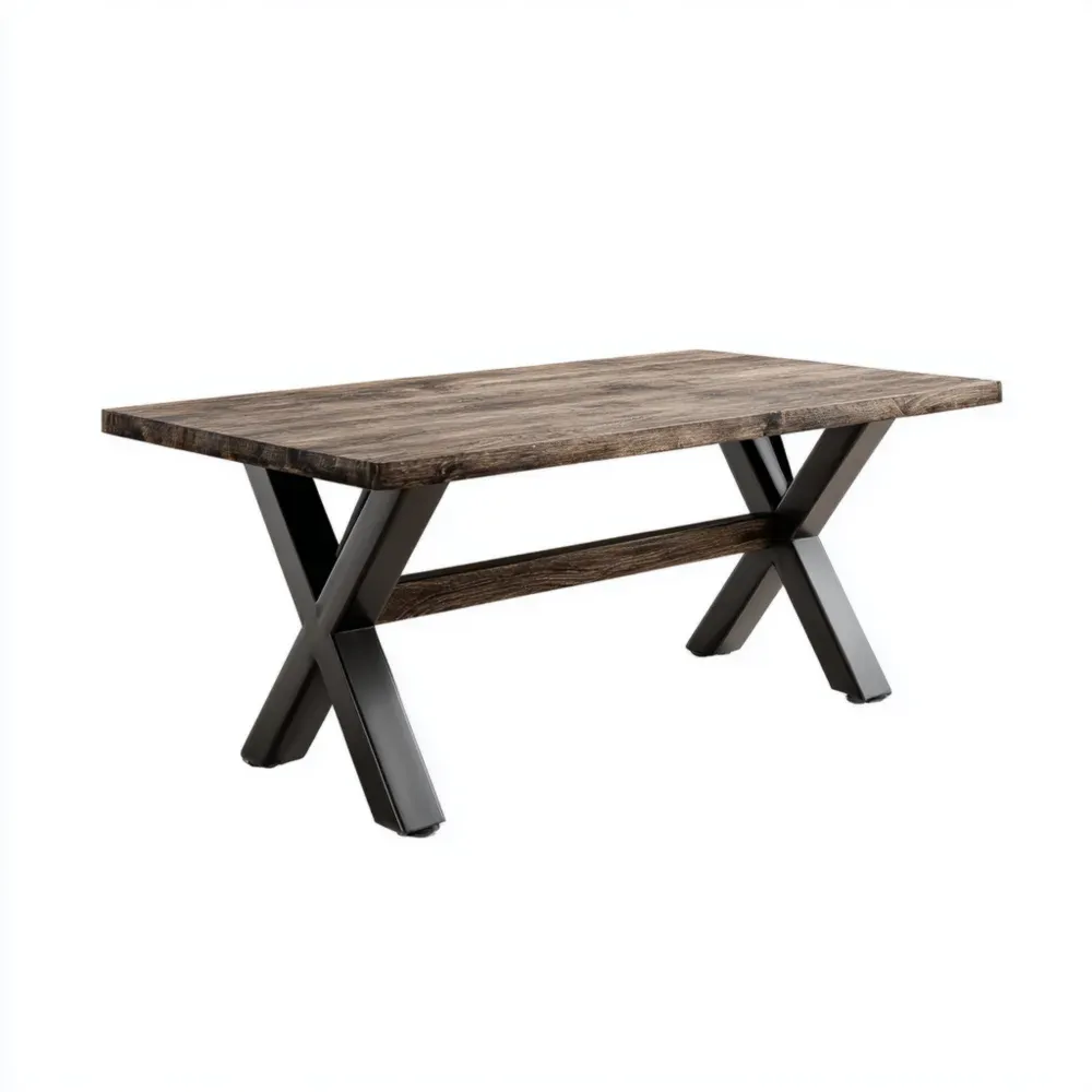 Mesa de comedor de madera 180x90x75 cm - Marrón/Negro - Diseño Industrial