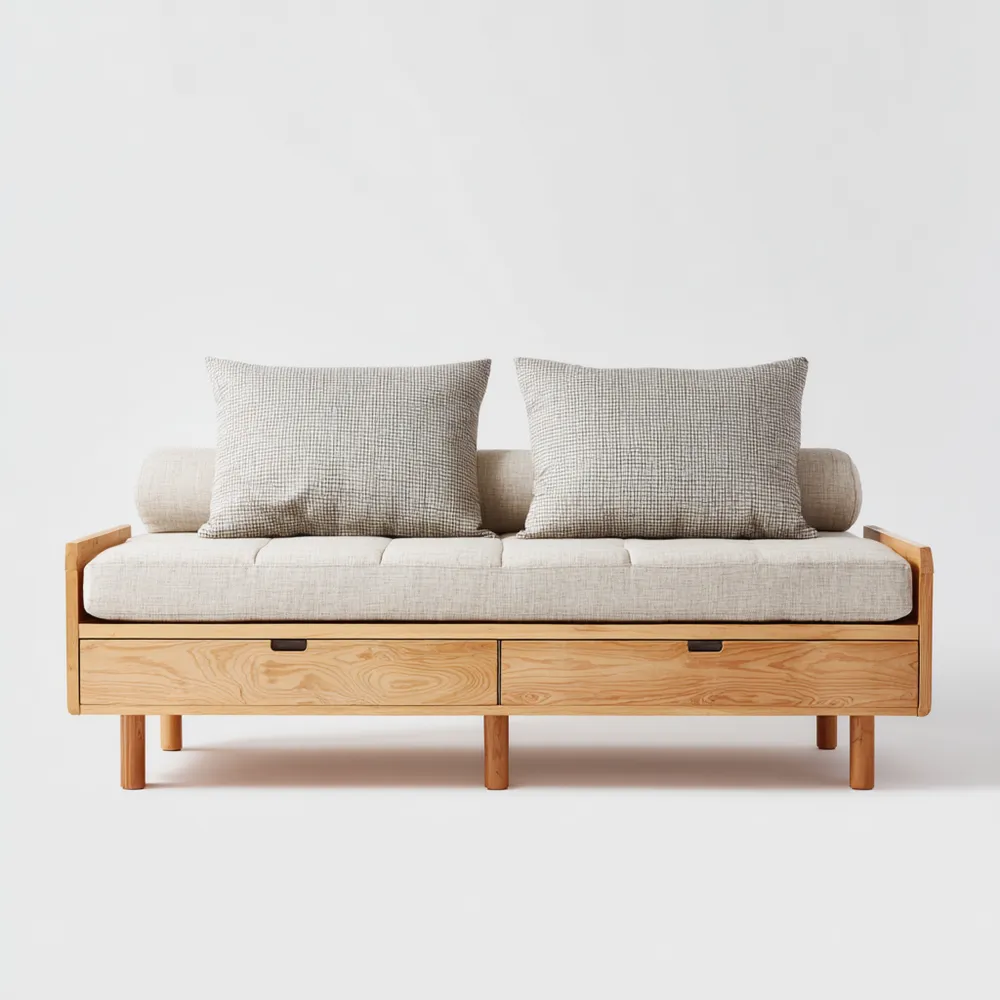 Sofá Cama de Madera y Tela 180x80x75 cm - Beige