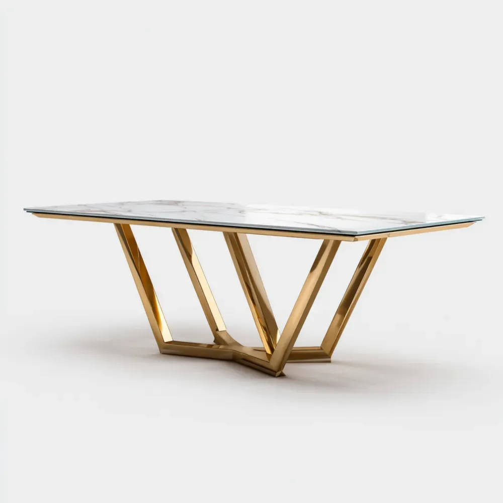 Mesa de Comedor de Mármol 180x90x75 cm – Blanco/Dorado