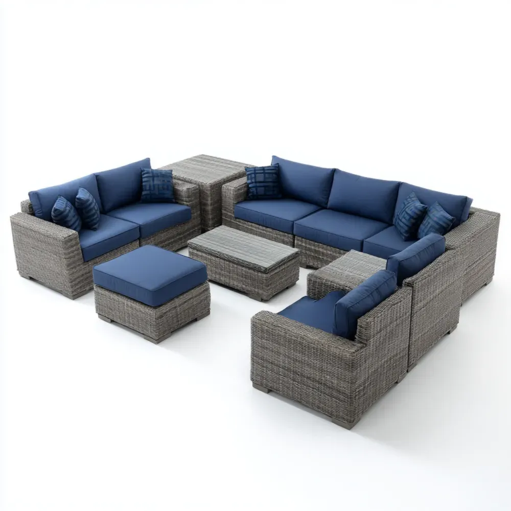 Conjunto de Sofás para Jardín Ratán Sintético 80x80x70 cm Azul/Gris - Diseño Modular