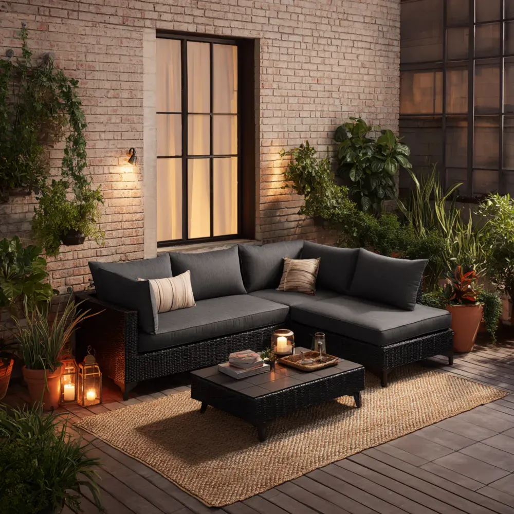 Conjunto de Sofás de Jardín Rattan 250x180x70 cm con Mesa 100x50x30 cm - Gris Oscuro - Diseño Moderno