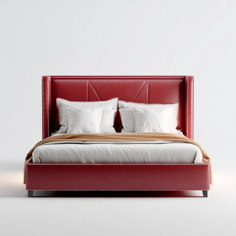 Cama doble tapizada de cuero 200x160x100 cm - Rojo - Diseño contemporáneo