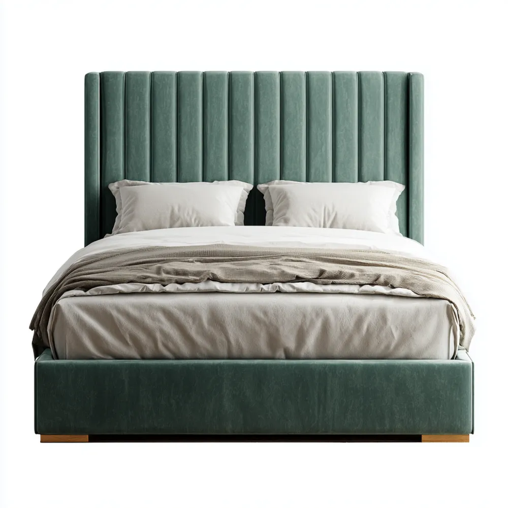 Cama Doble Tapizada Terciopelo 200x160x100 cm – Verde – Diseño Moderno