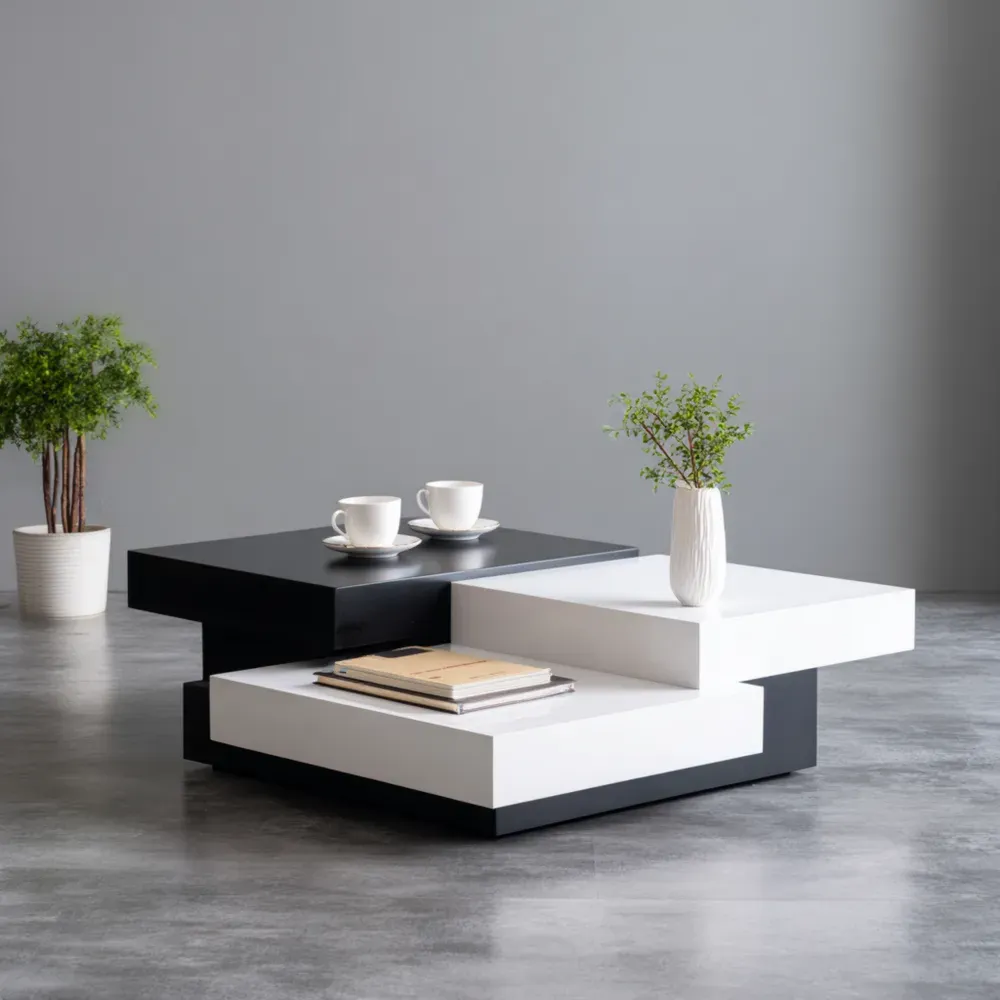 Mesa de café de Madera 90x60x30 cm - Blanco/Negro - Diseño Moderno