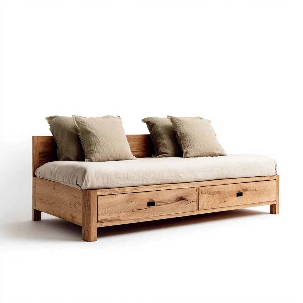 Sofá Cama de Madera Maciza con Almacenaje 200x90x80 cm - Beige