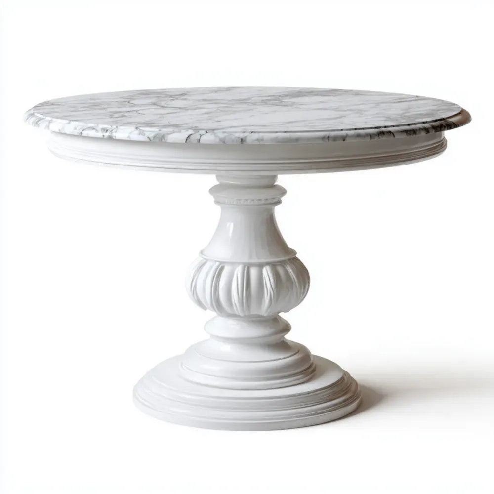 Mesa de comedor redonda de mármol 100x100x75 cm – Blanco – Estilo clásico