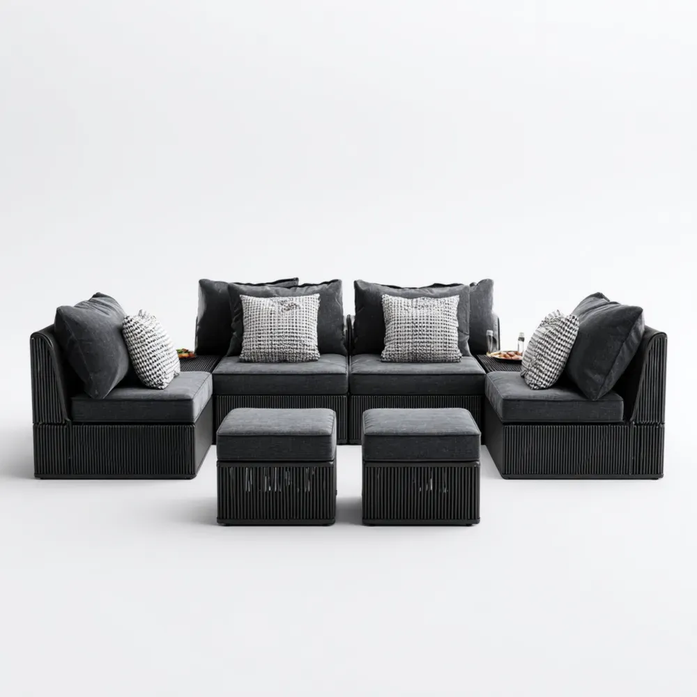 Conjunto de Sofá Modular de Jardín - Ratán Sintético 200x75x70 cm - Gris Oscuro - Diseño Contemporáneo