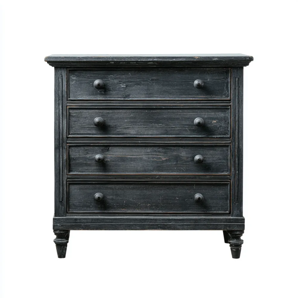 Cómoda de Madera 4 Cajones 90x40x100 cm - Negro - Estilo Clásico