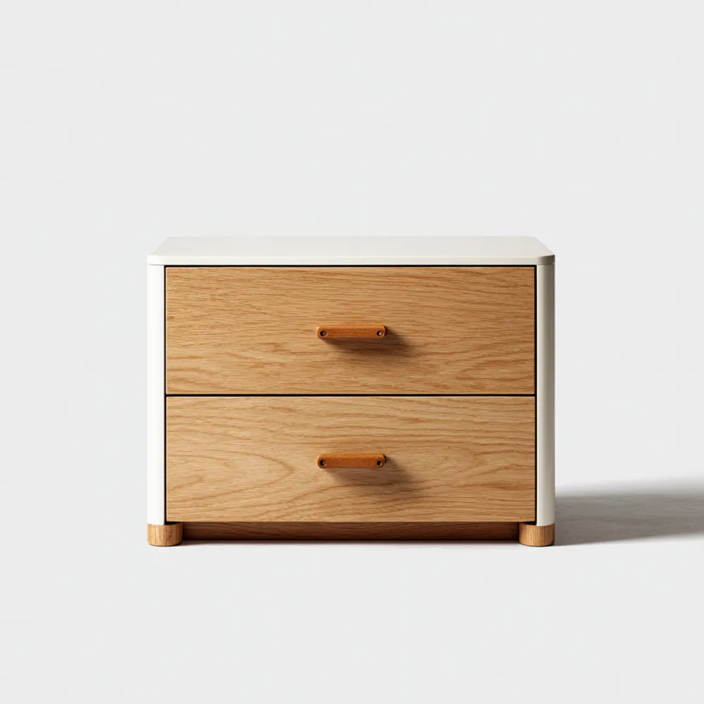 Mesa de noche de madera maciza 60x40x50 cm - Blanco/Natural - Diseño moderno