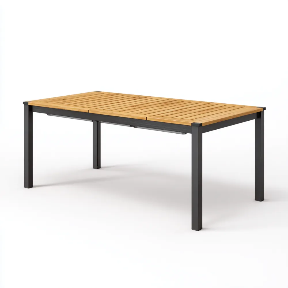 Mesa de Jardín Rectangular 180x90x75 cm - Madera y Metal - Estilo Contemporáneo