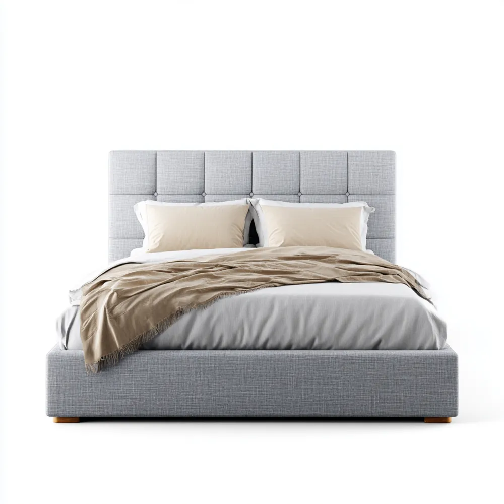 Cama Doble Tapizada (200x160x110 cm) – Tela Gris – Diseño Contemporáneo