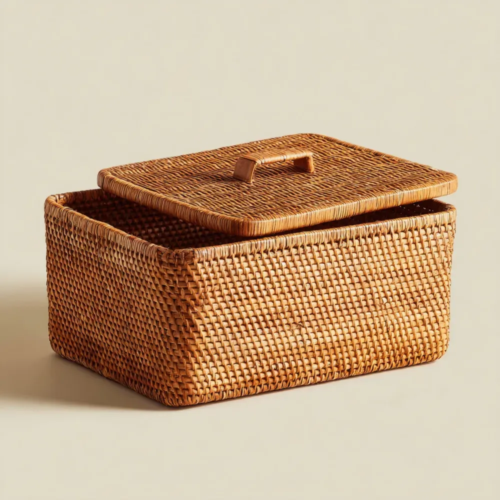 Caja de Almacenaje de Ratán 45x30x25 cm - Natural