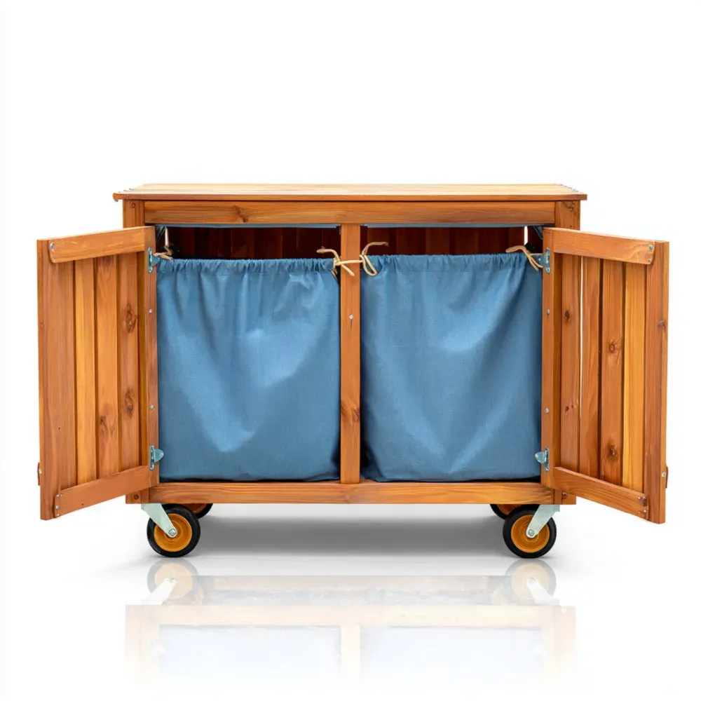 Gabinete de Almacenamiento de Madera con Ruedas 120x60x80 cm - Marrón/Azul - Diseño Funcional