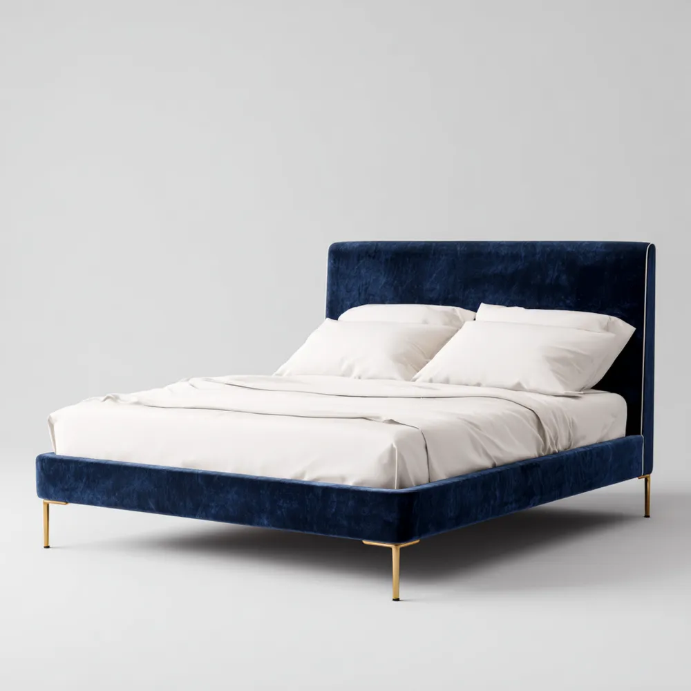 Cama Doble Terciopelo 200x160 cm – Azul Marino – Diseño Contemporáneo