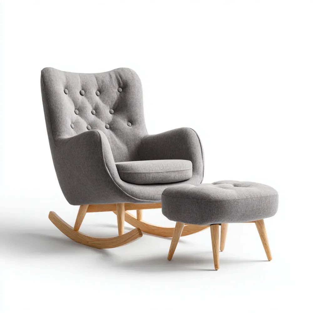 Silla Mecedora 80x75x95 cm Tapizada en Tela Color Gris con Reposapiés – Diseño Moderno