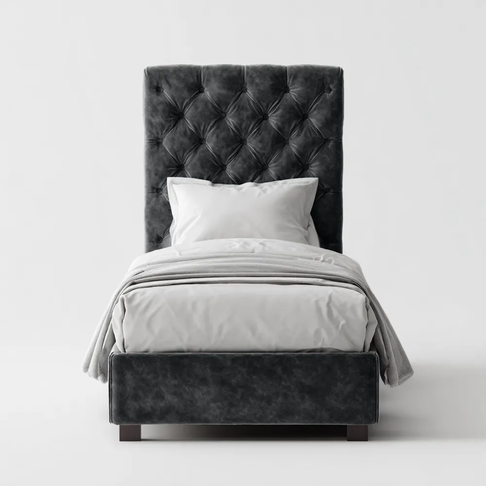 Cama Individual 100x200x120 cm - Terciopelo Gris Oscuro - Diseño Clásico