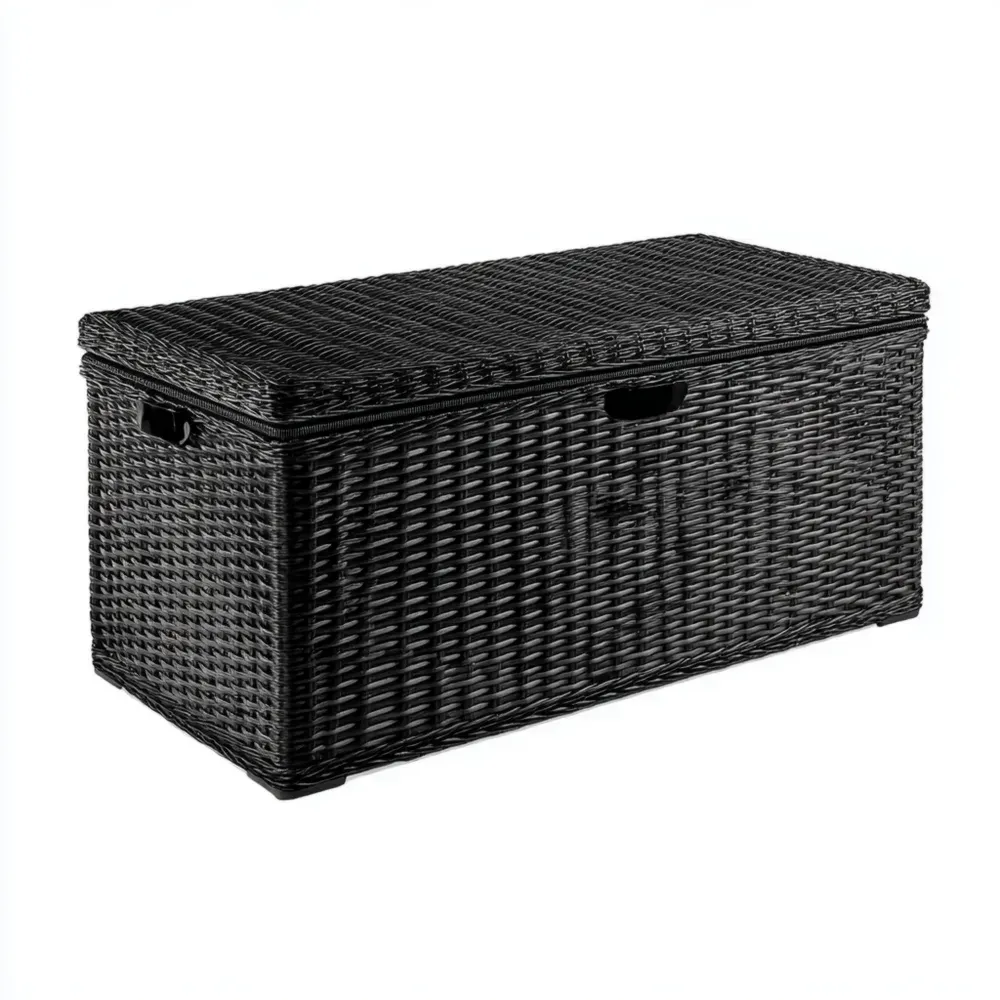 Cofre de Almacenaje de Mimbre Sintético 120x50x60 cm - Negro - Diseño Moderno