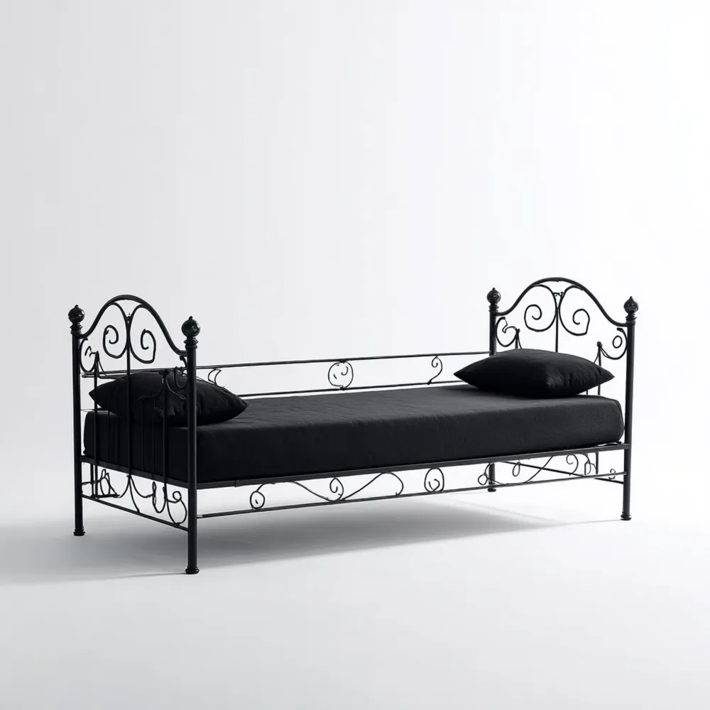 Cama Individual de Metal 200x90x100 cm – Negro – Diseño Clásico