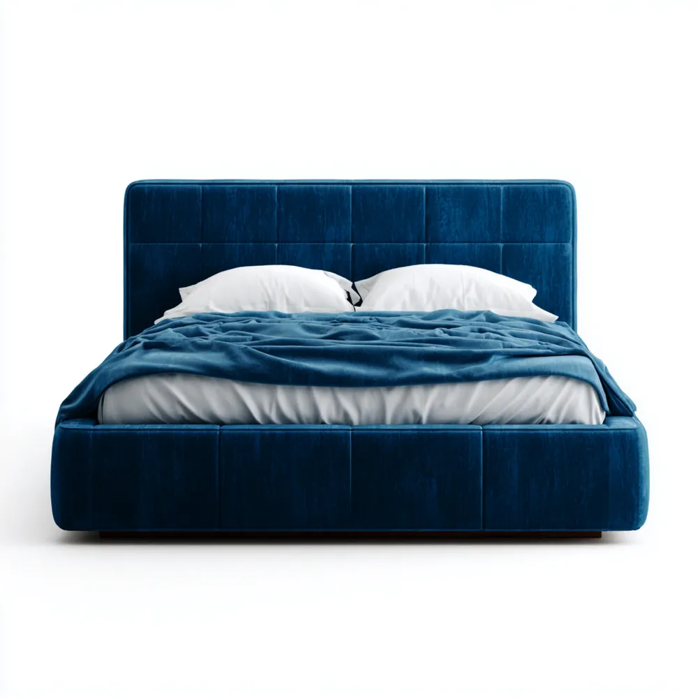 Cama Doble Tapizada Terciopelo Azul 200x160x100 cm