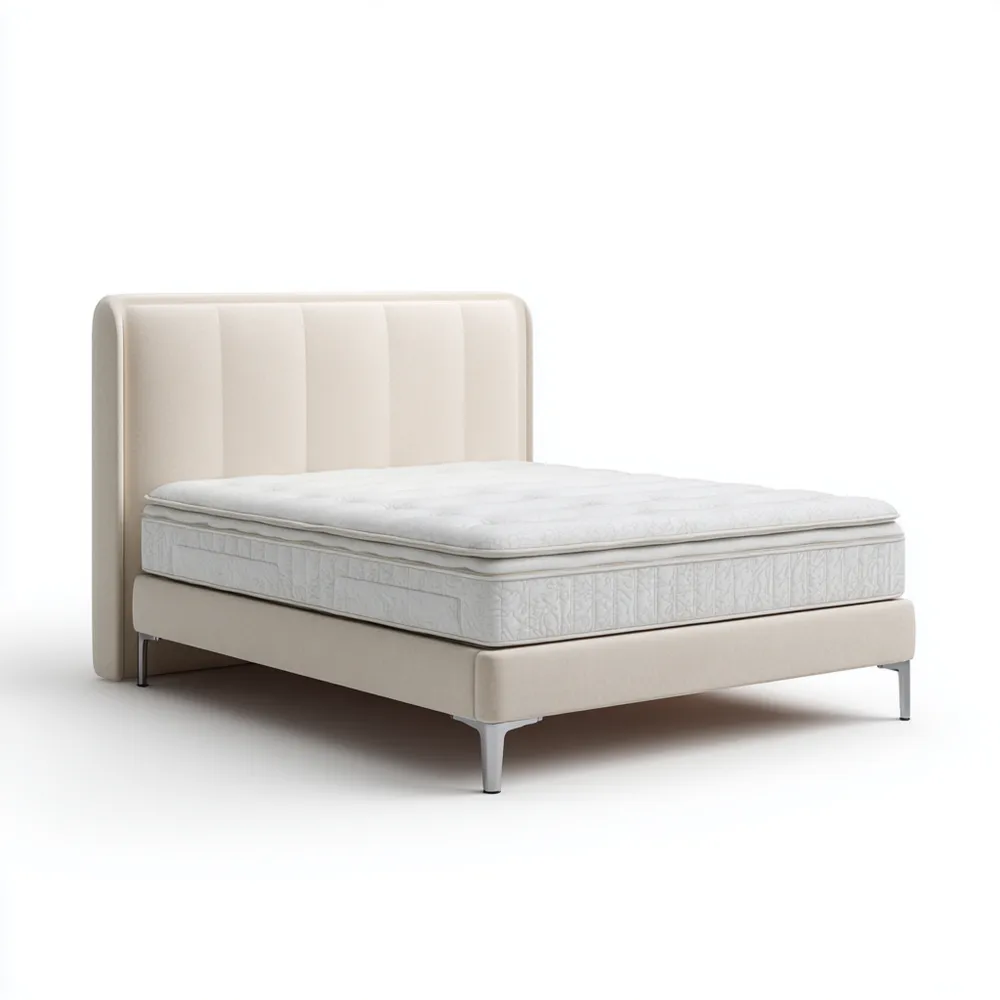 Cama doble tapizada de tela 200x160x100 cm – Beige – Diseño moderno