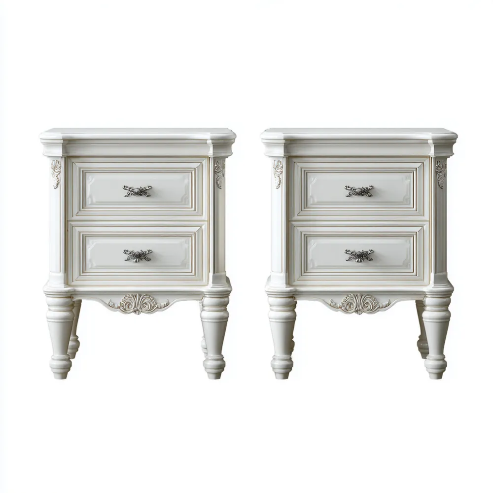 Juego de 2 Mesitas de Noche de Madera 60x45x70 cm - Blanco - Estilo Clásico