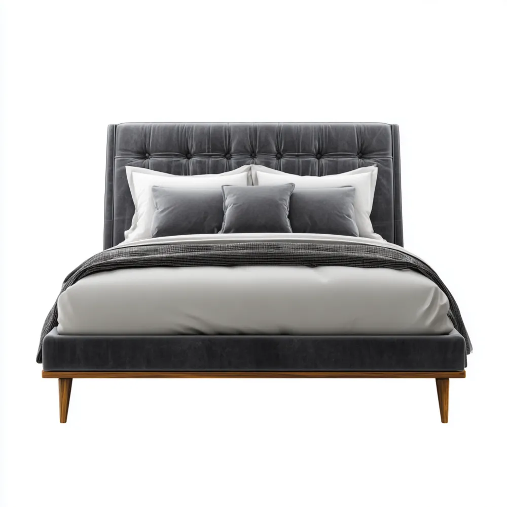 Cama Doble Tapizada de Terciopelo 200x160x120 cm - Gris Oscuro - Diseño Clásico