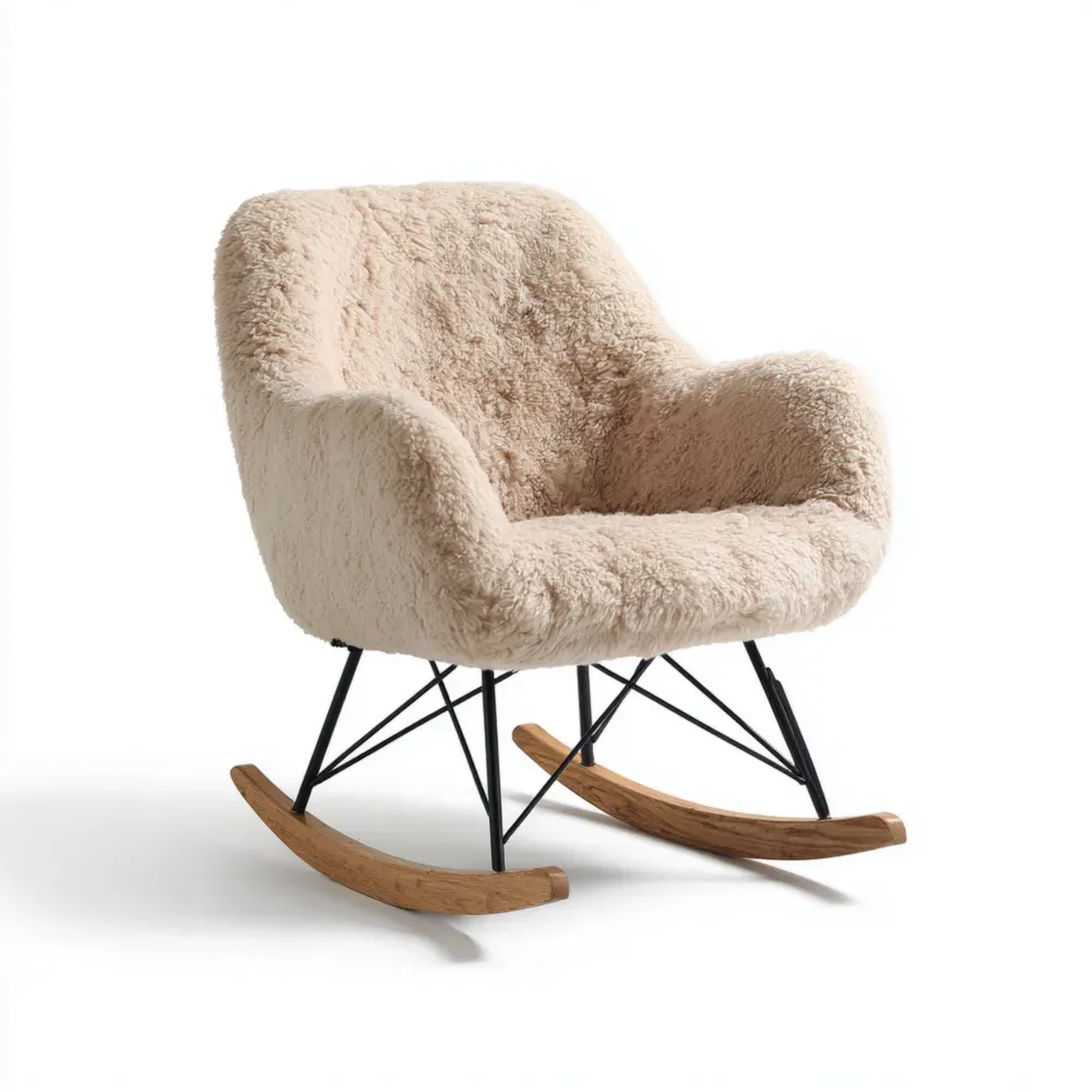 Mecedora Tapizada 75x80x85 cm Lana Sintética - Beige - Estilo Moderno