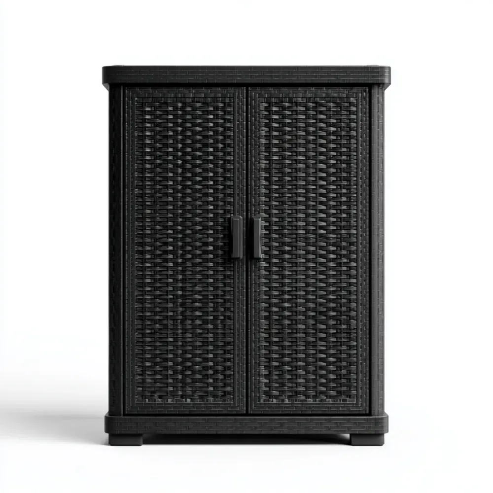 Armario de Almacenaje Plástico Imitación Ratán 60x45x90 cm - Negro