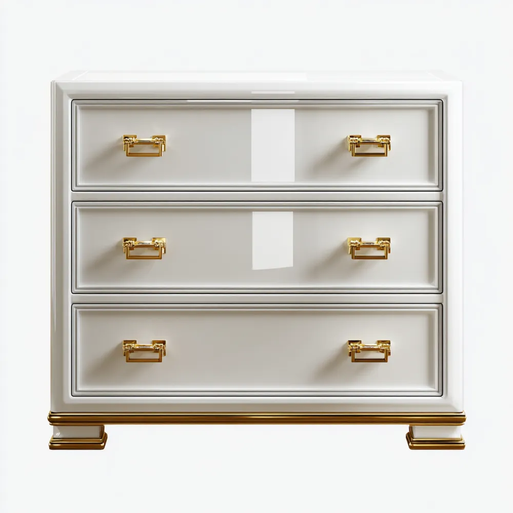 Cajonera de Madera 60x90x40 cm - Blanco con Detalles Dorados