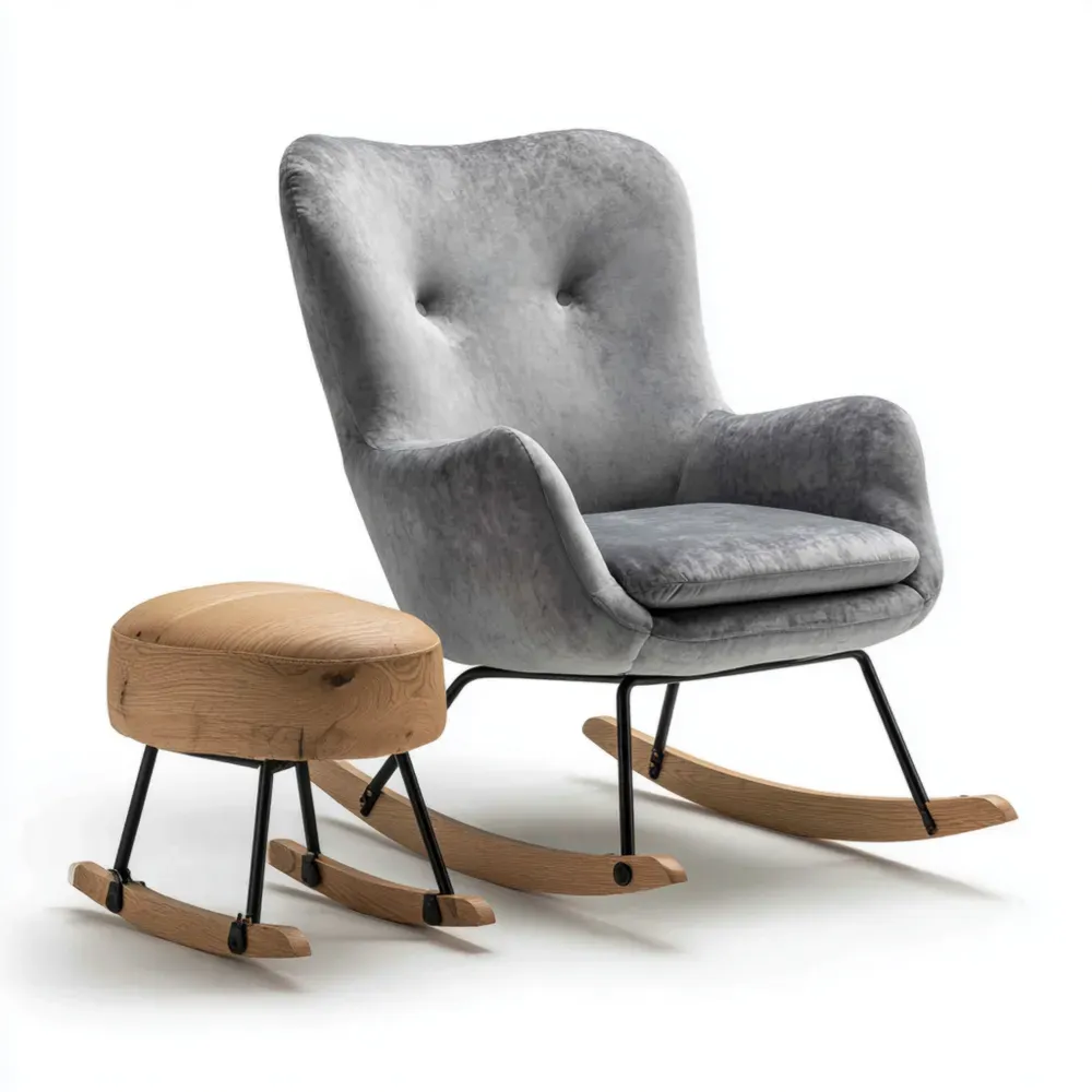 Silla Mecedora con Reposapiés Tela Gris 70x70x95 cm - Diseño Moderno