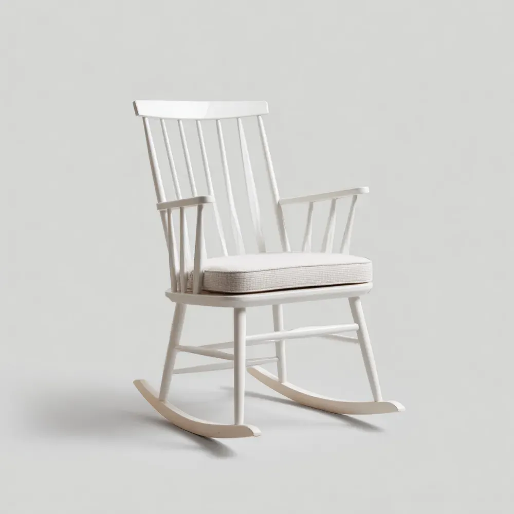 Mecedora de madera 60x75x100 cm con cojín de tela – Blanco – Diseño clásico