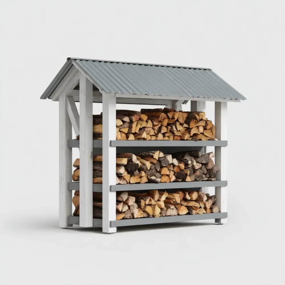 Leñera de Madera Exterior 150x70x180 cm – Gris – Almacenamiento de Leña