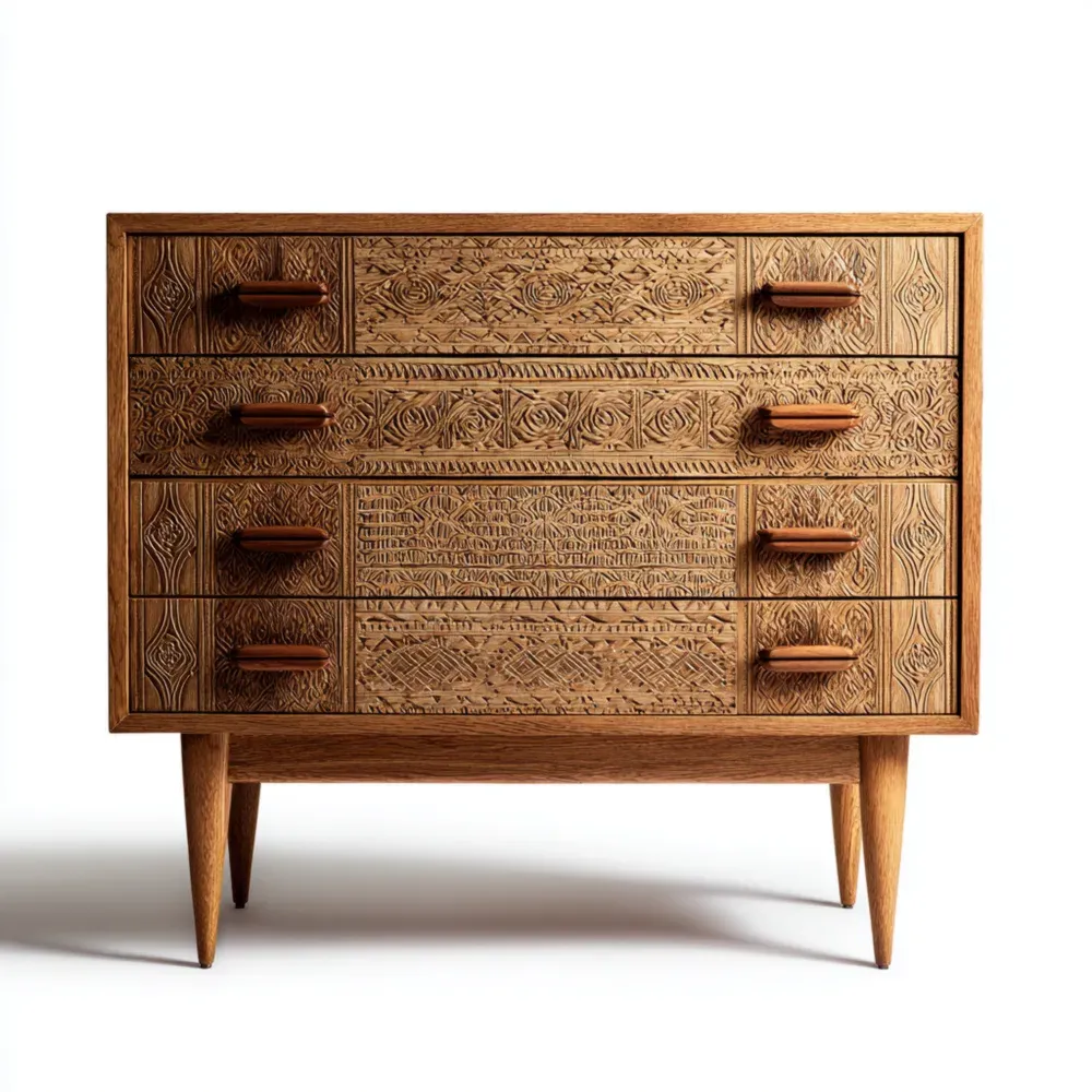 Cajonera de Madera Tallada 80x40x90 cm - Color Marrón