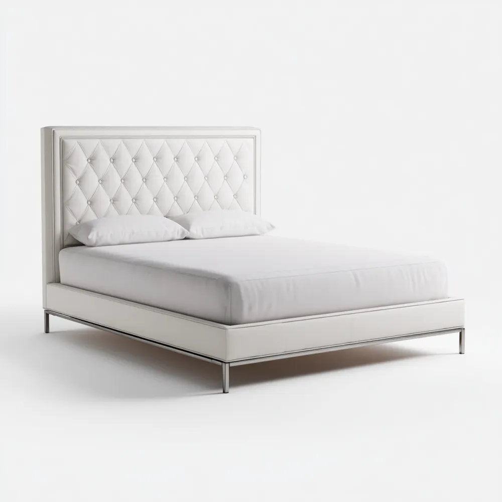 Cama matrimonial tapizada 200x160x120 cm - Blanco - Diseño moderno