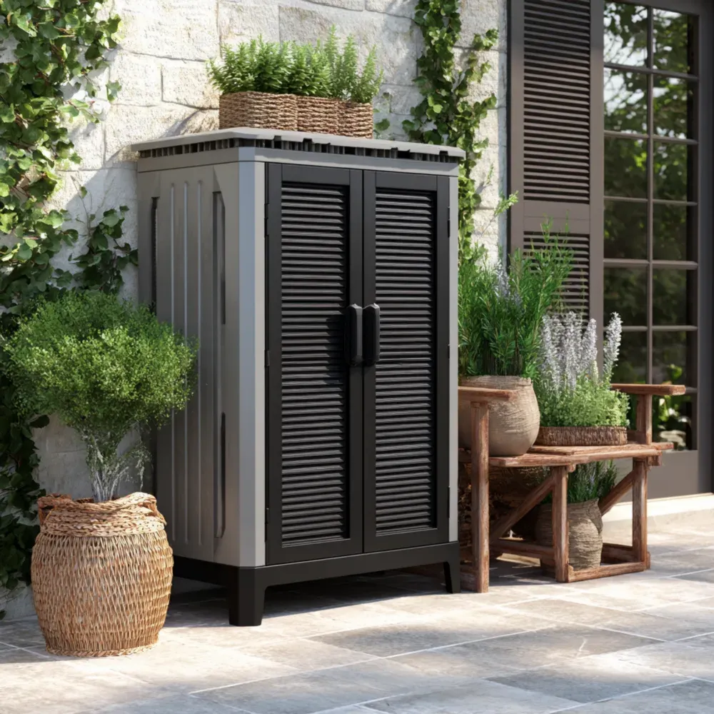 Armario Exterior de Resina 65x45x180 cm - Negro/Gris - Diseño Moderno