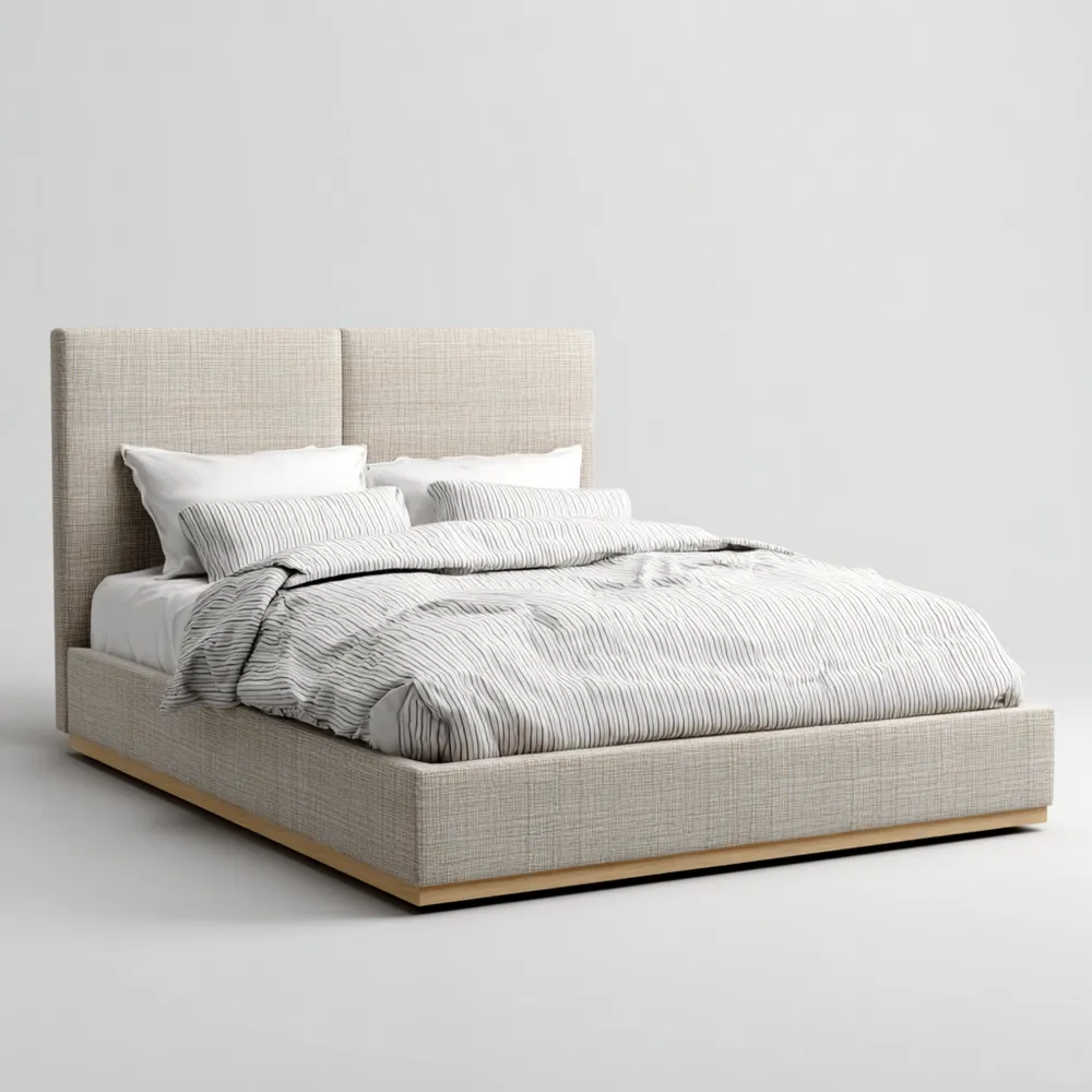 Cama Doble Tapizada 200x160x100 cm - Beige - Diseño Moderno