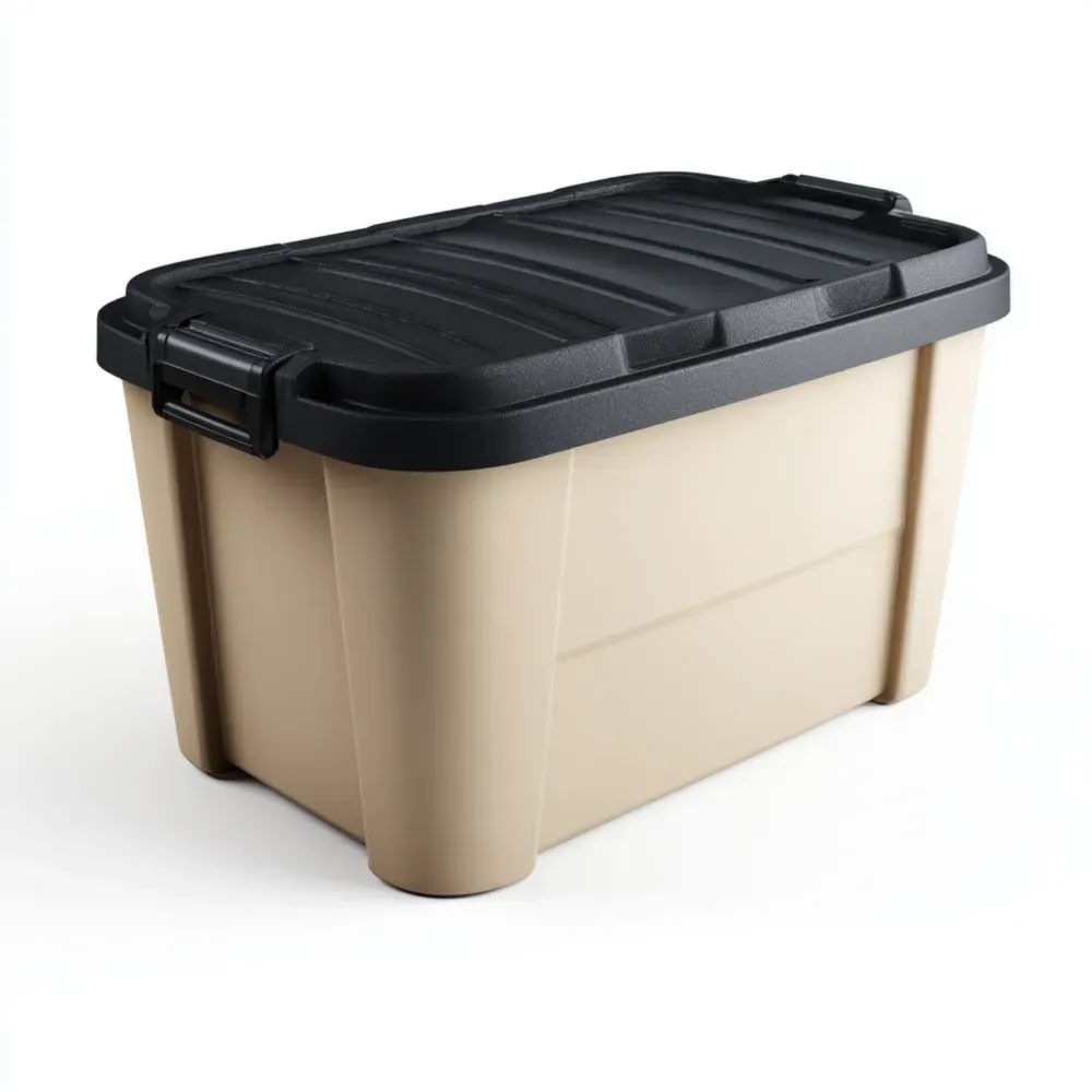 Contenedor de almacenamiento plástico 60x40x35cm Tapa negra – Beige – Diseño robusto