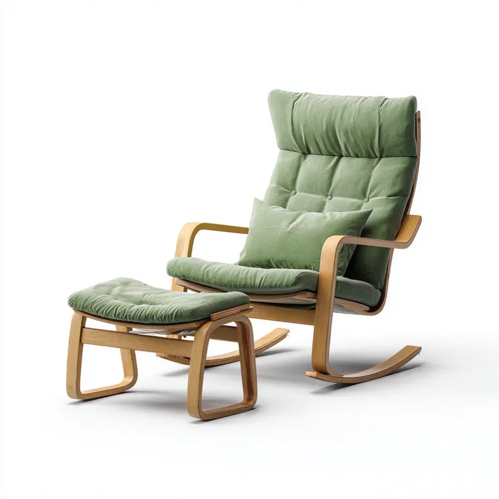 Silla Mecedora 78x98x85 cm - Madera y Tela - Verde - Diseño Contemporáneo