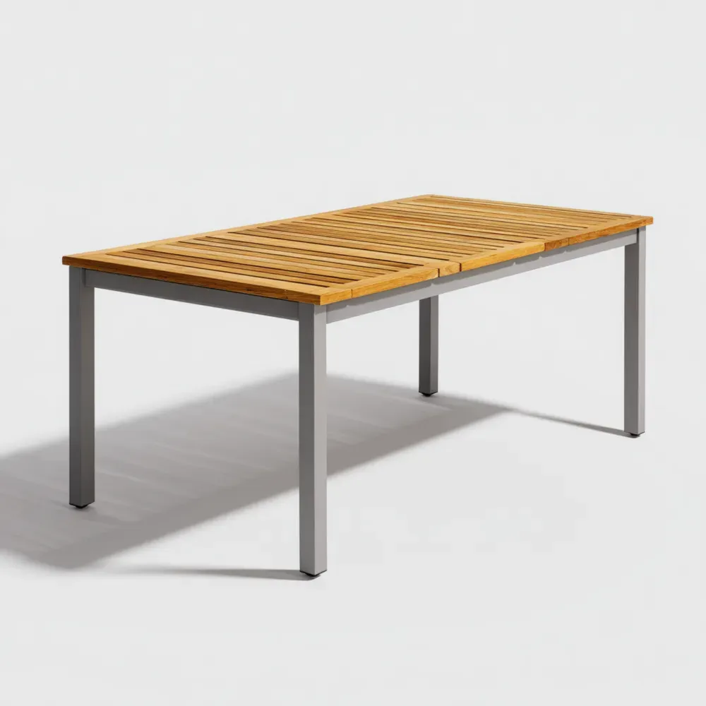 Mesa de Jardín Madera y Metal 180x90x75 cm - Natural/Gris - Diseño Moderno