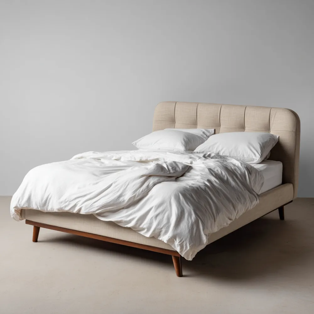 Cama Doble Tapizada en Tela Beige 200x160x90 cm – Diseño Moderno