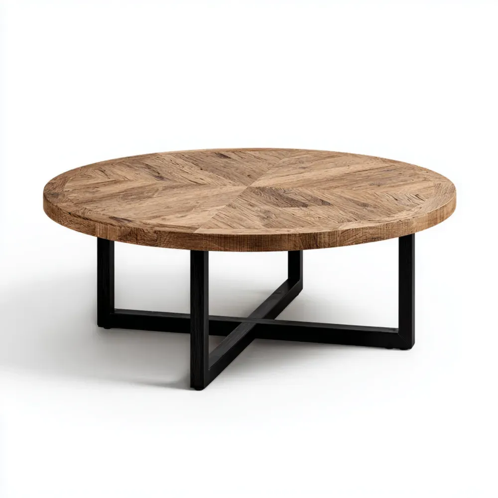Mesa de centro redonda 80x80x35 cm Madera/Metal – Estilo industrial