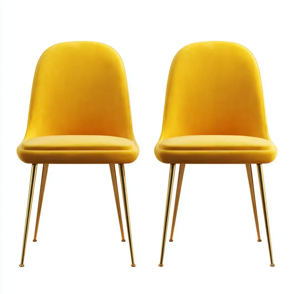 Set de 2 Sillas de Comedor de Terciopelo 48x55x85 cm - Amarillo - Diseño Moderno