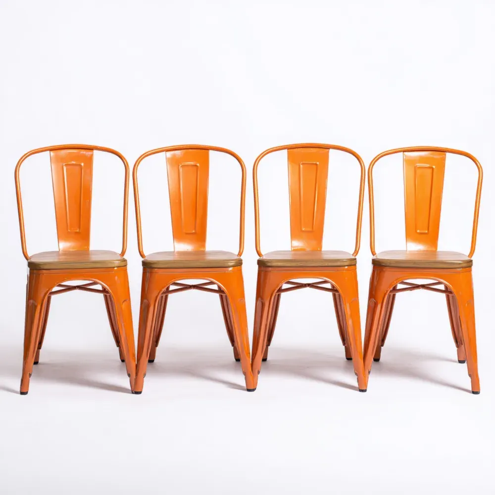 Juego de sillas metálicas industriales 45x45x85 cm - Naranja - Estilo Vintage