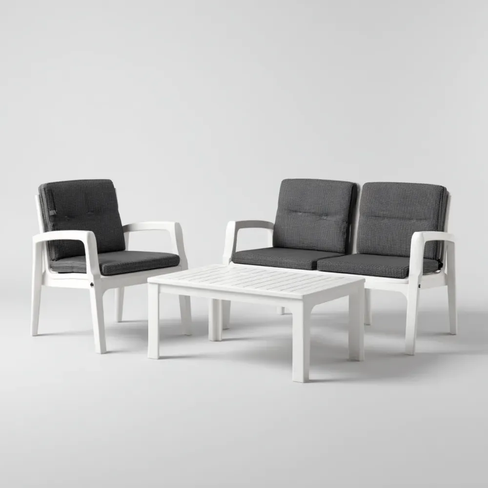 Juego de sofás de jardín 4 piezas con cojines de tela 120x65x75 cm - Gris oscuro/Blanco - Diseño moderno