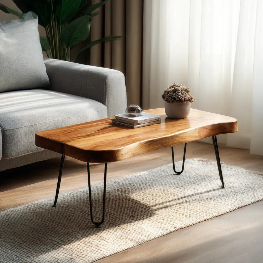 Mesa de Centro de Madera Maciza 100x50x40 cm - Marrón - Estilo Industrial