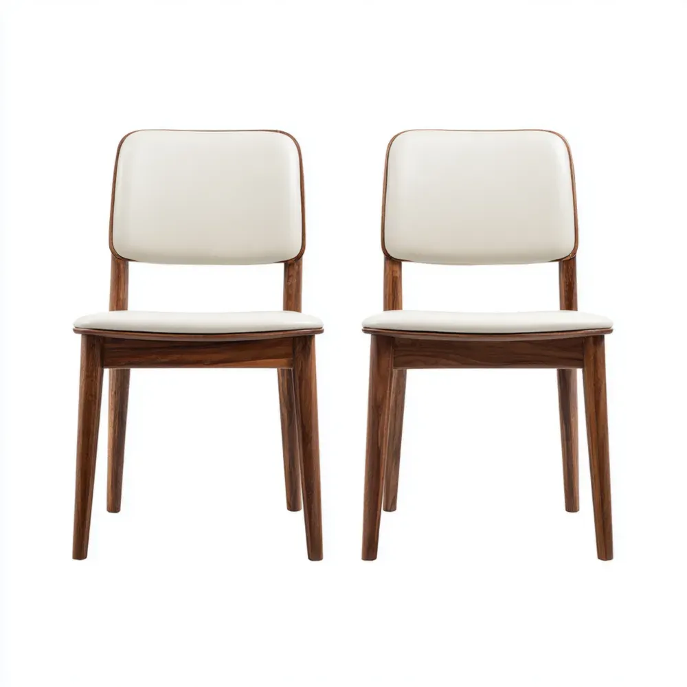 Juego de 2 Sillas de Comedor de Madera y Cuero sintético 45x50x85 cm – Blanco