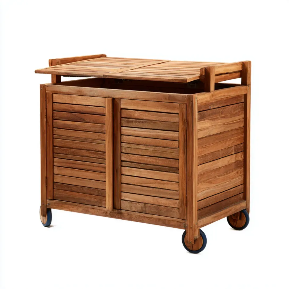 Armario de almacenamiento de madera de teca con ruedas - 120x60x90 cm - Natural