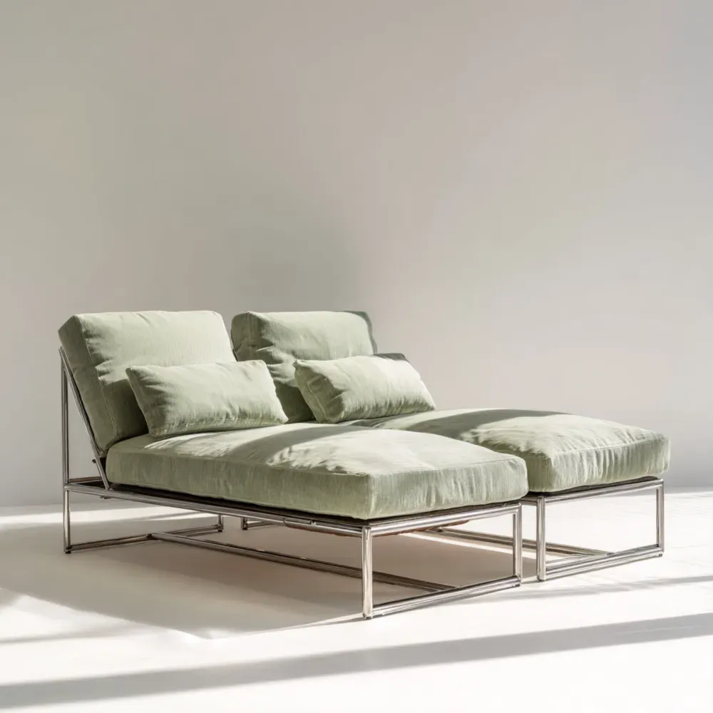 Tumbona de jardín doble Metal/Tejido 200x140x40 cm – Verde – Diseño moderno